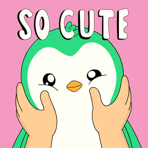 A Penguin Is Being Held By Two Hands And The Words So Cute Are Above It GIF