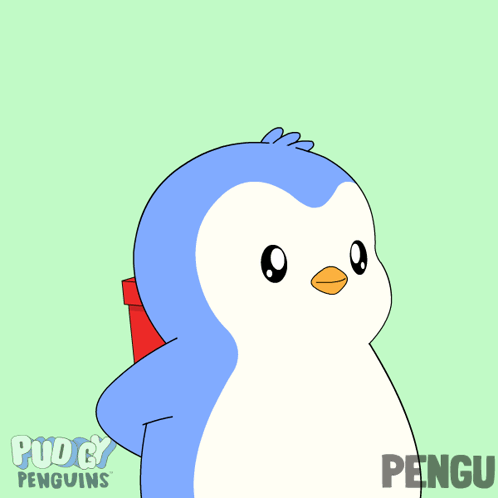 A Penguin Is Carrying A Gift Box With The Words Pudding Penguins On The Bottom Right GIF