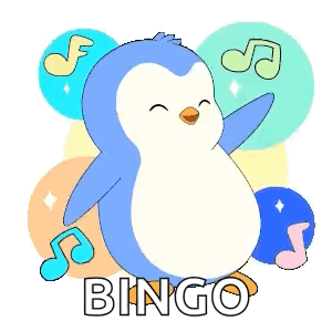A Penguin Is Dancing In Front Of Music Notes And The Word Bingo Is Below It . GIF
