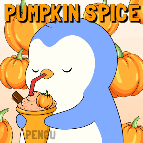 A Penguin Is Drinking A Pumpkin Spice Milkshake With A Straw GIF