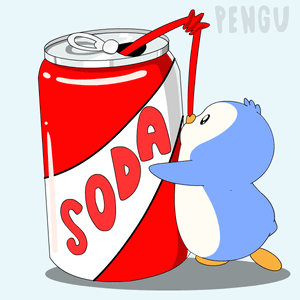 Penguin Drinking Soda From Can With Straw GIF
