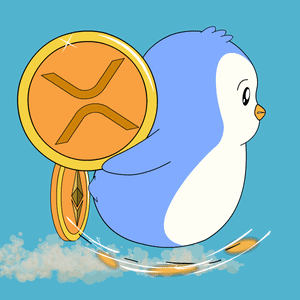 A Penguin Is Flying Through The Air Next To A Coin With A B On It GIF