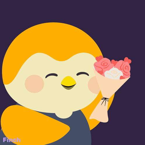 Penguin Holding Flowers With Go Out With Me GIF