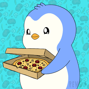 A Penguin Is Holding A Box Of Pizza With The Words Pizza Time Behind It GIF