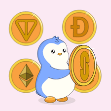 A Penguin Is Holding A Coin With A S On It GIF