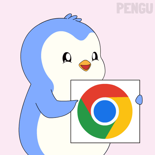A Penguin Is Holding A Google Chrome Logo GIF