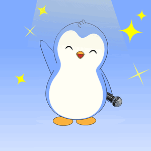 A Penguin Is Holding A Microphone And Smiling GIF
