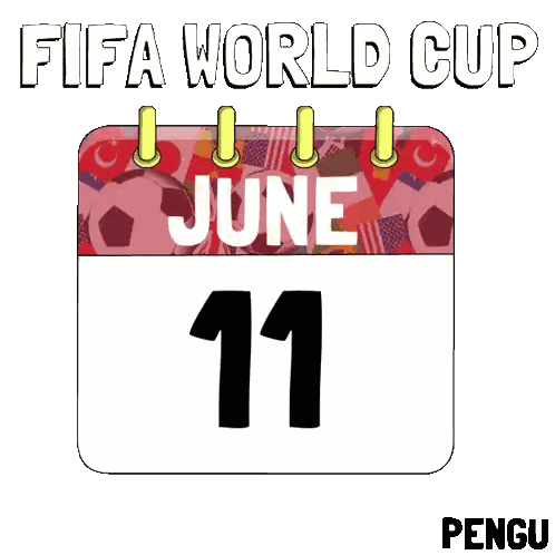 a penguin is holding two soccer balls in front of a calendar which says fifa world cup