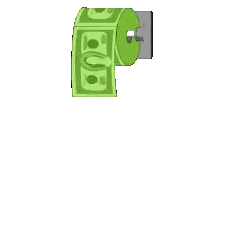 a penguin is holding up a roll of money that says $ 20