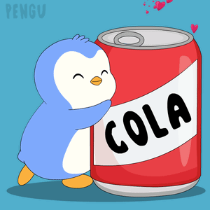 Penguin Hugging Cola Can With Hearts GIF