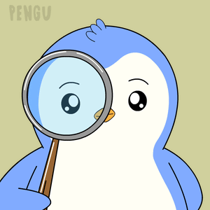 A Penguin Is Looking Through A Magnifying Glass With Pengu Written In The Corner GIF