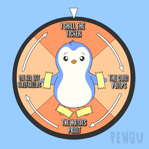 A Penguin Is On A Spinning Wheel With The Words I Still The Ticker Written On It GIF