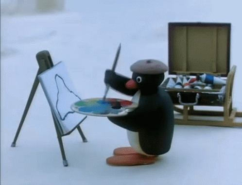A Penguin Is Painting A Triangle On A Canvas GIF