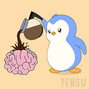 A Penguin Is Pouring Coffee Into A Brain And The Word Pengu Is On The Bottom GIF