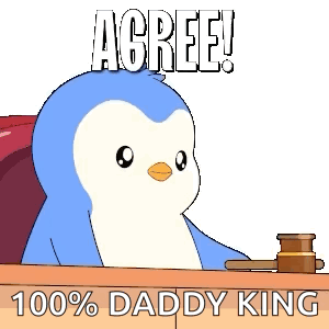 A Penguin Is Sitting At A Judge 'S Bench With A Gavel And Says Agree ! 100 % Daddy King GIF