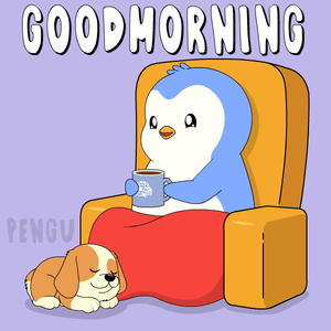 A Penguin Is Sitting In A Chair Drinking From A Mug And A Dog Is Sleeping Under The Penguin GIF