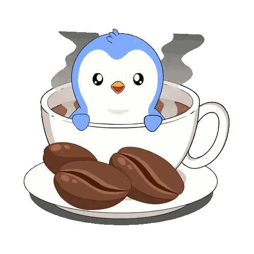 a penguin is sitting in a cup of coffee