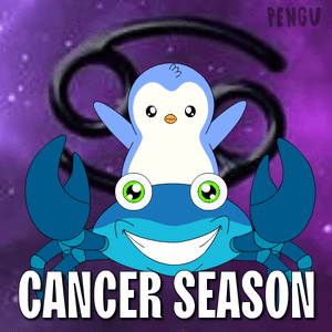 A Penguin Is Sitting On Top Of A Blue Crab With The Words Cancer Season Written Below It GIF