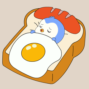 A Penguin Is Sleeping On A Piece Of Toast With An Egg And Sausage GIF