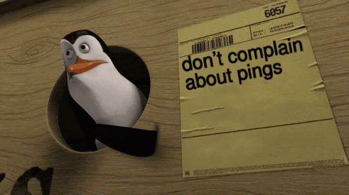 A Penguin Is Sticking Its Head Out Of A Hole Next To A Piece Of Paper That Says Don 'T Complain GIF
