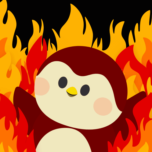 A Penguin Is Surrounded By Flames And Looks Like It Is On Fire GIF