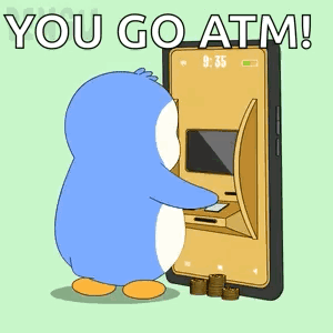 A Penguin Is Using An Atm Machine On A Phone GIF