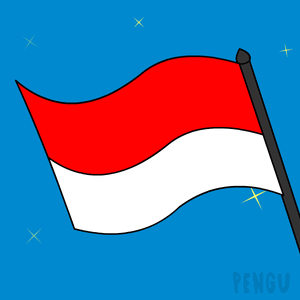 A Penguin Is Waving A Red White And Blue Flag In The Air GIF