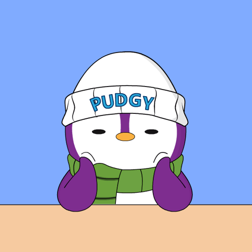 A Penguin Is Wearing A Hat That Says Pudgy GIF