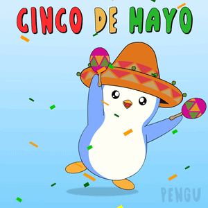 A Penguin Is Wearing A Sombrero And Holding Maracas In A Cartoon For Cinco De Mayo GIF