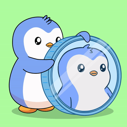 A Penguin Looking At Itself In A Mirror With The Number 3 On It GIF