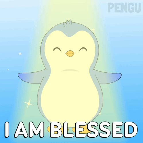A Penguin Says I Am Blessed With A Blue Background GIF