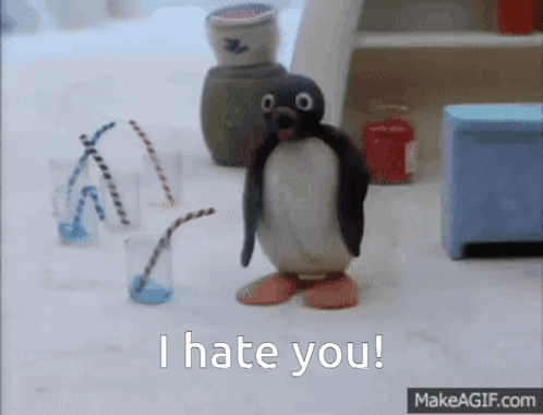 A Penguin Says I Hate You In Front Of Some Glasses GIF