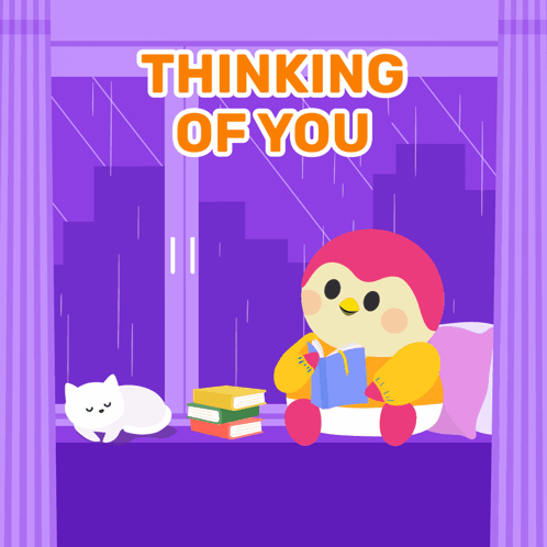 Penguin Reading Book With Thinking Of You GIF