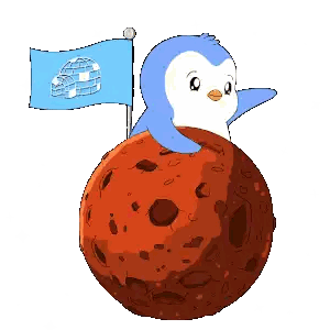 a penguin sitting on top of a red planet