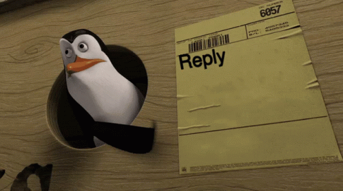 A Penguin Sticking Its Head Out Of A Hole Next To A Reply Card GIF