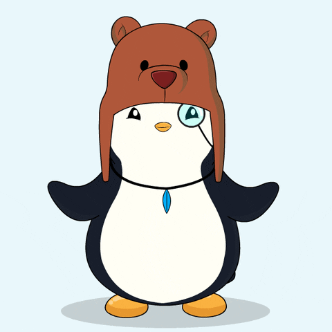 A Penguin Wearing A Bear Hat With A Magnifying Glass On Its Eye GIF