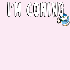 A Penguin Wearing A Blue Hat And Bow Tie Is Holding Another Penguin And The Words I 'M Coming GIF