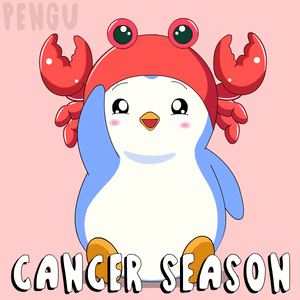 A Penguin Wearing A Crab Hat With The Words Cancer Season Written Below It GIF