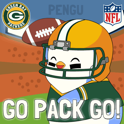 A Penguin Wearing A Green Bay Packers Football Helmet GIF
