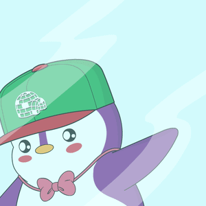 A Penguin Wearing A Green Hat And Holding A Brush Paints A Heart GIF