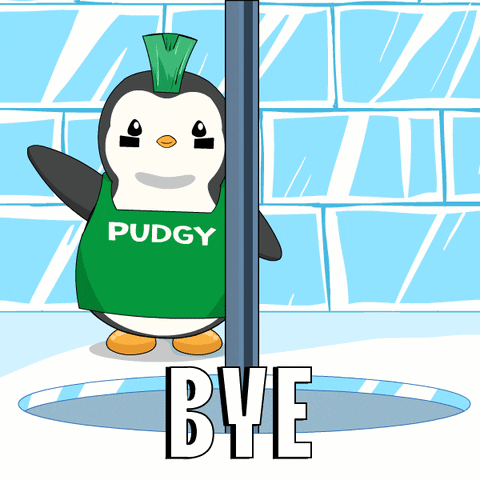 A Penguin Wearing A Green Vest That Says Pudgy On It GIF