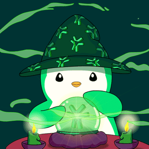A Penguin Wearing A Green Wizard Hat Holds A Crystal Ball GIF