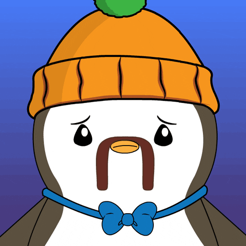 A Penguin Wearing A Hat And A Bow Tie Has A Sad Look On His Face GIF