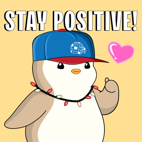 A Penguin Wearing A Hat And Christmas Lights Is Giving A Thumbs Up And Says Stay Positive GIF