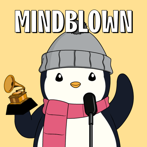 A Penguin Wearing A Hat And Scarf Holds A Grammy Trophy GIF