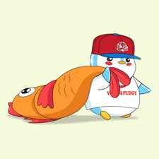 A Penguin Wearing A Hat And Scarf Is Carrying A Fish .. GIF