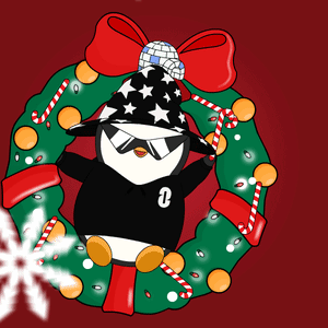 A Penguin Wearing A Hat And Sunglasses Is In A Christmas Wreath With Candy Canes GIF