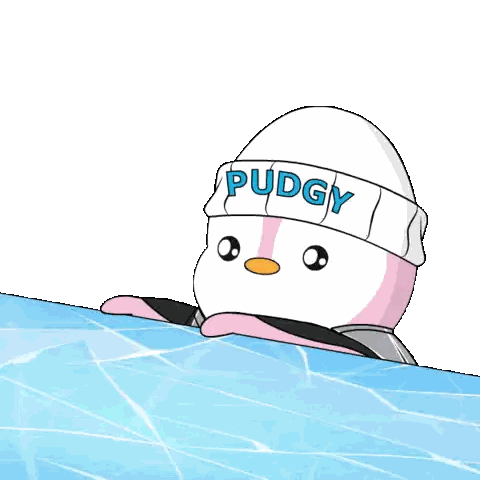 a penguin wearing a hat that says pudgy on it