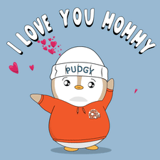 A Penguin Wearing A Hat That Says Pupgk Is Surrounded By Hearts And Says I Love You Mommy GIF
