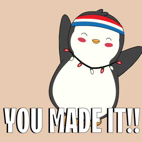 A Penguin Wearing A Headband With The Words You Made It On It GIF